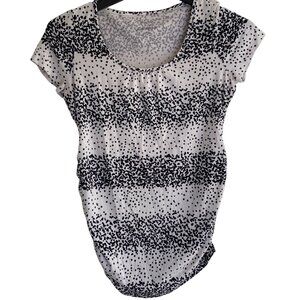 Motherhood Maternity Black & White Polka Dot Ruched Short Sleeve Scoop Neck Top